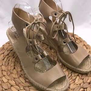 Carmen Made in Spain Ankle High Neutral Leather Lace Up Gladiator Espadrilles